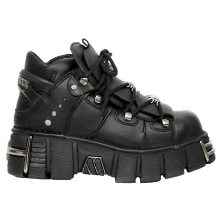 New Rock M-106-VS1 Unisex Metallic Black Vegan Leather Gothic Punk Rock Boots - Knighthood Store