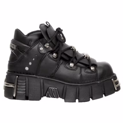 New Rock M-106-VS1 Unisex Metallic Black Vegan Leather Gothic Punk Rock Boots - Knighthood Store