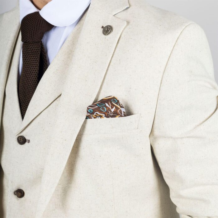 TruClothing TP-21 - Men's Beige 3 Piece Linen Summer Suit - Knighthood Store