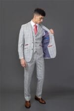 Costume homme 3 pièces gris à carreaux, coupe cintrée, tenue habillée - Knighthood Store