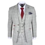 Costume homme 3 pièces gris à carreaux, coupe cintrée, tenue habillée - Knighthood Store