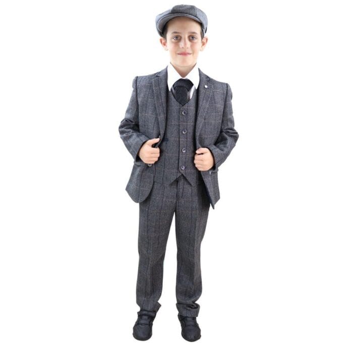 Boys 3 Piece Suit Grey Tweed Check Blinders Vintage Kids Classic 1920s - Knighthood Store