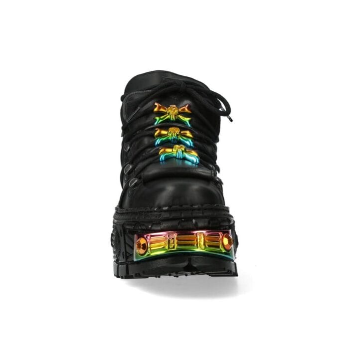 New Rock Boots WALL106-S23 Unisex Metallic Schwarze Leder Plateau Gothic Stiefel - Knighthood Store
