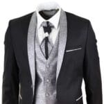Costume de mariage 4 pièces pour homme, col châle, style vintage, noir et argent, avec cravate - Knighthood Store