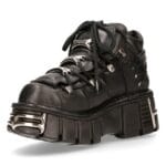 M106-s1 - New Rock Tower Unisex Metallic Black Natural Leather Biker Gothic Boots - Knighthood Store