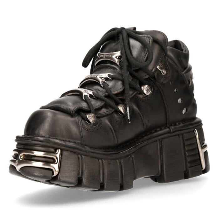 M106-s1 - Botas góticas de motociclista unisex New Rock Tower de cuero natural negro metalizado - Tienda Knighthood