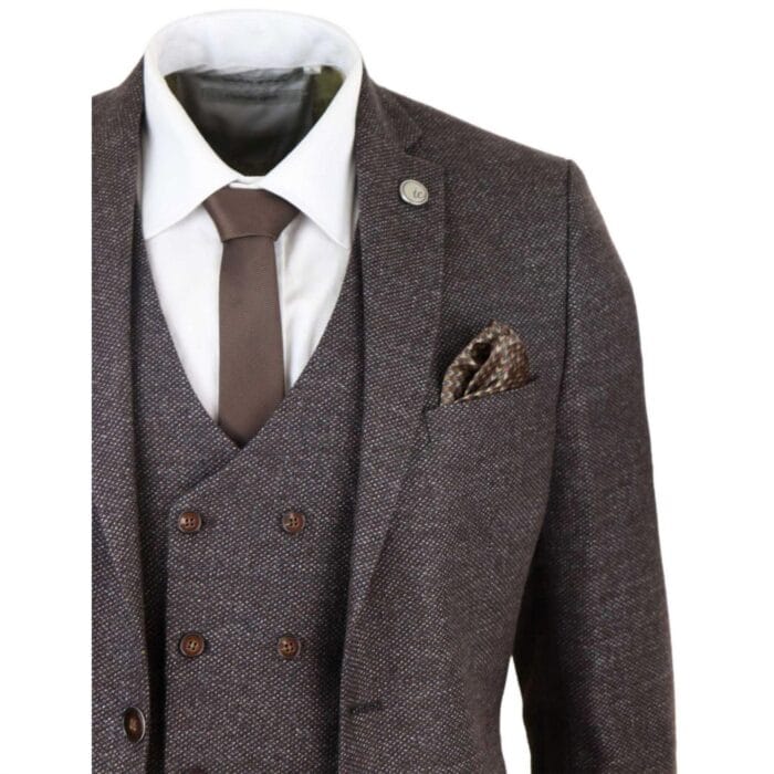 Abito da uomo in lana a 3 pezzi con gilet doppiopetto in tweed marrone anni '20 - Knighthood Store