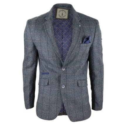 Mens Tweed Herringbone Check Grey Navy Brown Vintage Fit Blinders Blazer Mens Tweed Herringbone Check Grey Navy Brown Vintage Fit Blinders Blazer - Knighthood Store