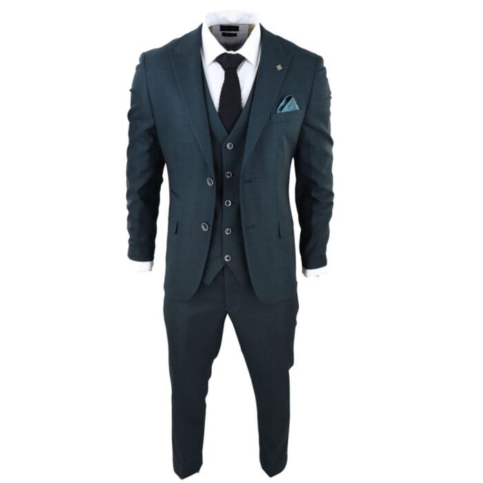 Mens Olive Green 3 Piece Suit Prince Of Wales Black Check Classic Tailored Fit - Knighthood Store