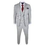 Costume homme 3 pièces gris à carreaux, coupe cintrée, tenue habillée - Knighthood Store