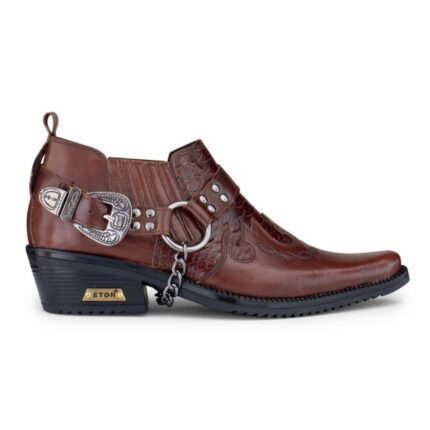 Mens Real Leather Croc Cowboy Riding Shoes Belt Chain Western Cuban Heel Dancing - Knighthood Store