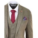 Mens Tweed Check Olive Green Wine Suit Tailored Fit Wedding - Knighthood Store