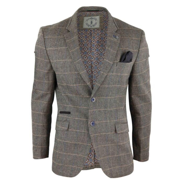 Blazer Blinders da uomo in tweed a spina di pesce, grigio, blu navy e marrone, vestibilità vintage - Knighthood Store