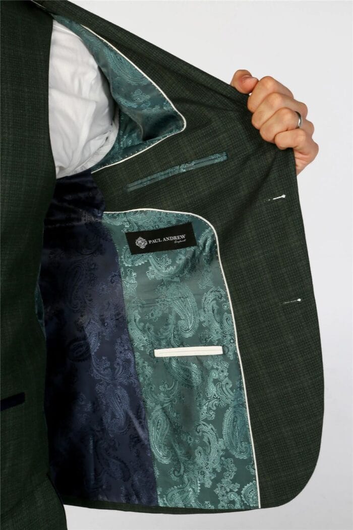 Men's Blazer Green Checked Tailored Fit Formal Suit Jacket - Image 4