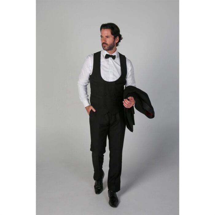 Abito da uomo smoking nero 3 pezzi con revers a scialle, abito da sposa formale - Knighthood Store