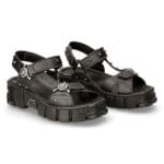 New Rock Boots BIOS120-V1 Unisex Metallic Schwarz Veganes Leder Sandale Punk Rock - Knighthood Store