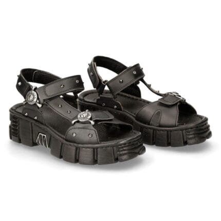 Botas New Rock BIOS120-V1 unisex de piel vegana negra metalizada, estilo punk rock - Tienda Knighthood