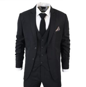 Abito classico nero da uomo, 3 pezzi, vestibilità su misura, stile vintage, per ufficio, funerale, sicurezza, cameriere, matrimonio - Knighthood Store