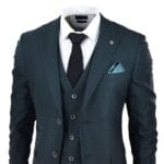 Mens Olive Green 3 Piece Suit Prince Of Wales Black Check Classic Tailored Fit - Knighthood Store