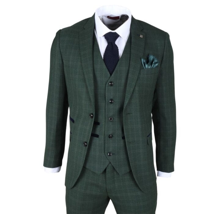 Men's Blazer Green Checked Tailored Fit Formal Suit Jacket - Image 1