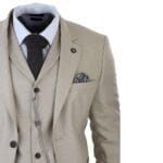 Costume 3 pièces homme à carreaux Prince de Galles crème beige, coupe ajustée, style mariage vintage - Knighthood Store