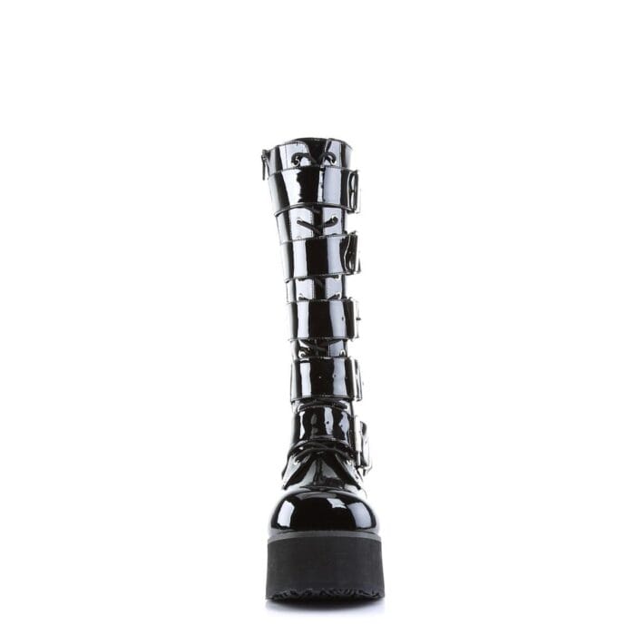 Knee Boots Demonia TRASHVILLE 518 Unisex Goth Punk Rock Black Patent Platform - Knighthood Store