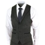 Abito da uomo in lana 3 pezzi, tweed, verde oliva e nero, vestibilità classica su misura - Knighthood Store