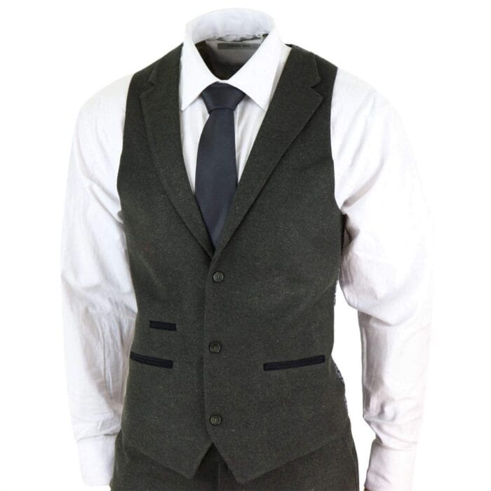 Abito da uomo in lana 3 pezzi, tweed, verde oliva e nero, vestibilità classica su misura - Knighthood Store