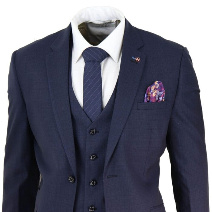 Abito da uomo 3 pezzi blu navy su misura, classico, retrò, vintage, per matrimonio, ballo di fine anno, ufficio - Knighthood Store