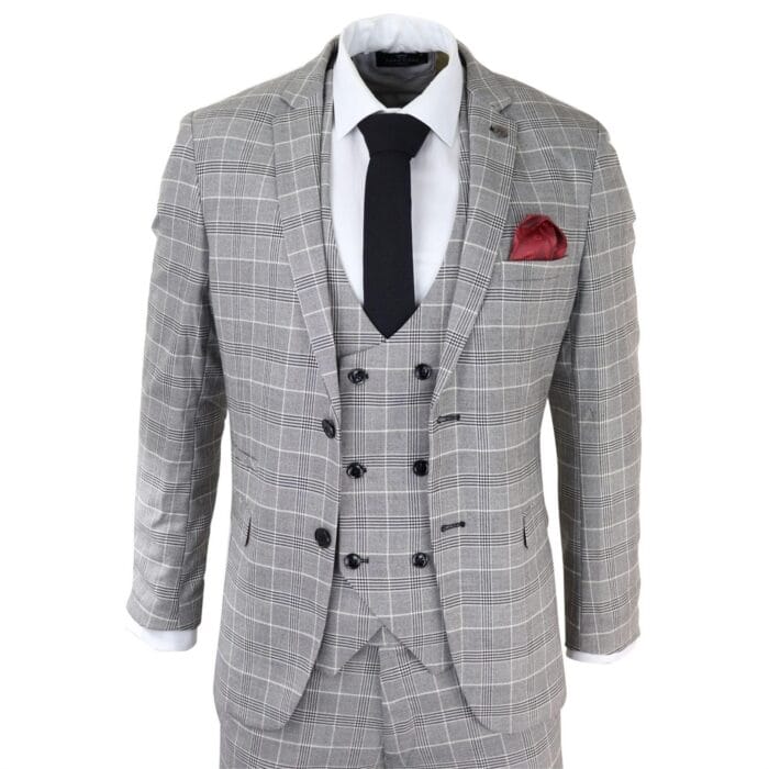 Abito da uomo Marc Darcy grigio a quadri Principe di Galles Ross Office Wedding Slim Fit Classico - Knighthood Store