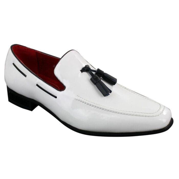 Mocassini da uomo in pelle verniciata lucida con nappe, eleganti e casual - Knighthood Store