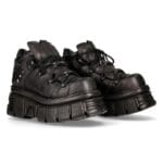 New Rock 106N-S52 TOWER SHOES Metallic Black Leather Biker Punk Gothic Boots - Knighthood Store