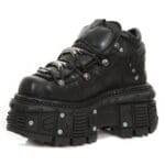 New Rock M-TANK106-C2 Unisex Black 100% Leather Goth Platform Space Shoes - Knighthood Store