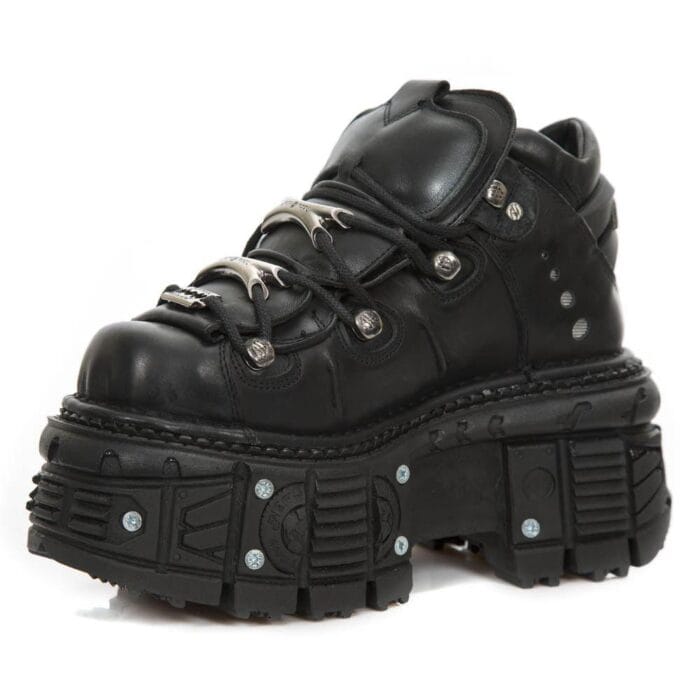 New Rock M-TANK106-C2 Unisex Black 100% Leather Goth Platform Space Shoes - Knighthood Store