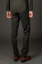 Herrenhose aus Wollmischung, olivgrün, Fischgrätenmuster, Tweed, formelle Hose - Knighthood Store