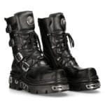 New Rock New Rock 373 S4 Metallic Hohe Stiefel Schwarzes Leder Goth Biker Emo - Knighthood Store
