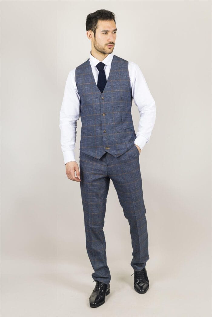 Traje de hombre de 3 piezas azul marino a cuadros clásicos, corte entallado, vestido formal - Knighthood Store