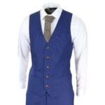 Costume 3 pièces bleu roi pour homme, bordure marron, classique, œil-de-perdrix, style vintage, pour marié - Knighthood Store