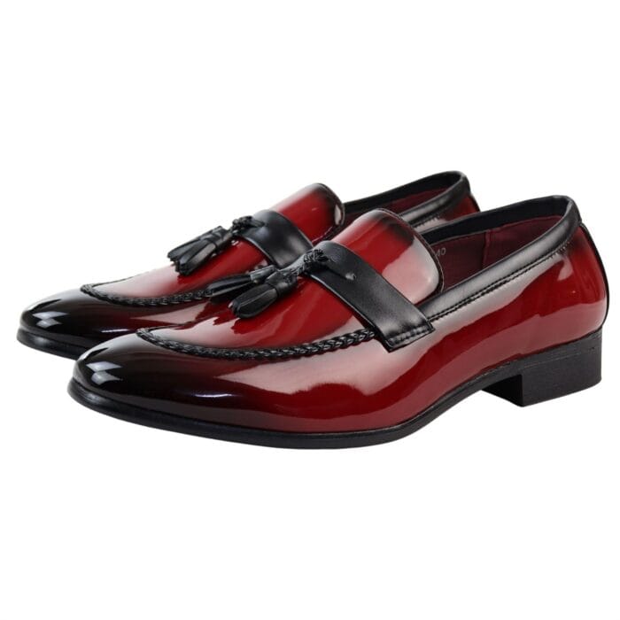 Mocassini da uomo in pelle verniciata, foderati, con nappe, scarpe eleganti - Knighthood Store