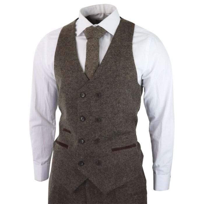 Herrenanzug aus Wolle, 3-teilig, zweireihig, Weste, Tweed-Scheuklappen, klassisch, 1920er-Jahre, Eiche – Knighthood Store
