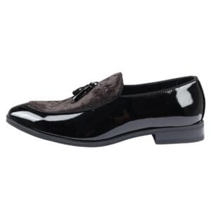 Mocassins pour homme, à enfiler, doublés de cuir, avec pompons et détails en velours verni, chaussures habillées - Knighthood Store