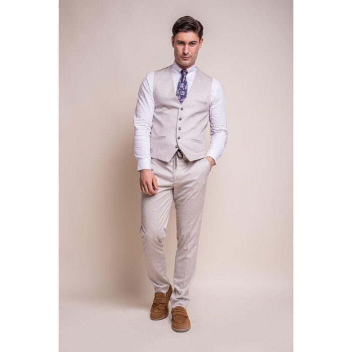 Mens Cream 3 Piece Suit Lightweight Tailored Fit - Knighthood Store