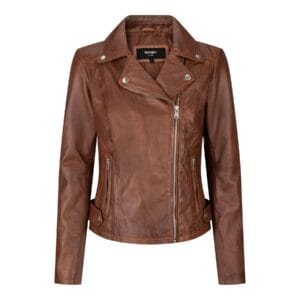 BRANDO' Ladies Women Timber Brown Classic Biker Style Leather Jacket - Knighthood Store