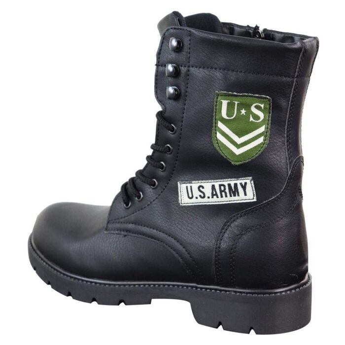 Mens US Military Army Laced Zip Ankle Boots Casual Combat Hiking PU Leather - Knighthood Store