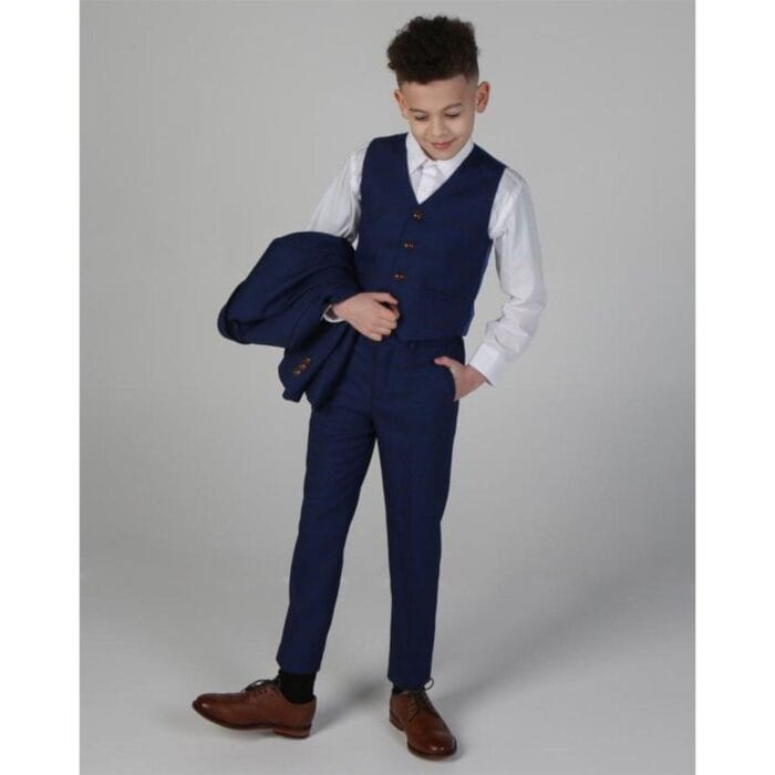 Boys Blue Brown Check 3 Piece Suit Wedding Prince Of Wales - Knighthood Store