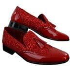 Scarpe eleganti da uomo con nappe lucide, da festa, in pelle verniciata, rosso argento, nero oro - Knighthood Store