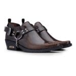 Mens Genuine Leather Western Shoes US Eagle Patent Shiny Wincklepickers Metal Chain Belt Cuban Heel Dancing Cowboy - Knighthood Store
