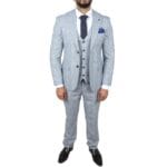 Herrenanzug, blau, dreiteilig, Tweed, kariert, für Hochzeit und Abschlussball, maßgeschneidert – Knighthood Store