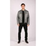 Veste motard zippée en cuir véritable bleu gris pour homme, style vintage décontracté délavé - Knighthood Store
