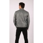 Veste motard zippée en cuir véritable bleu gris pour homme, style vintage décontracté délavé - Knighthood Store